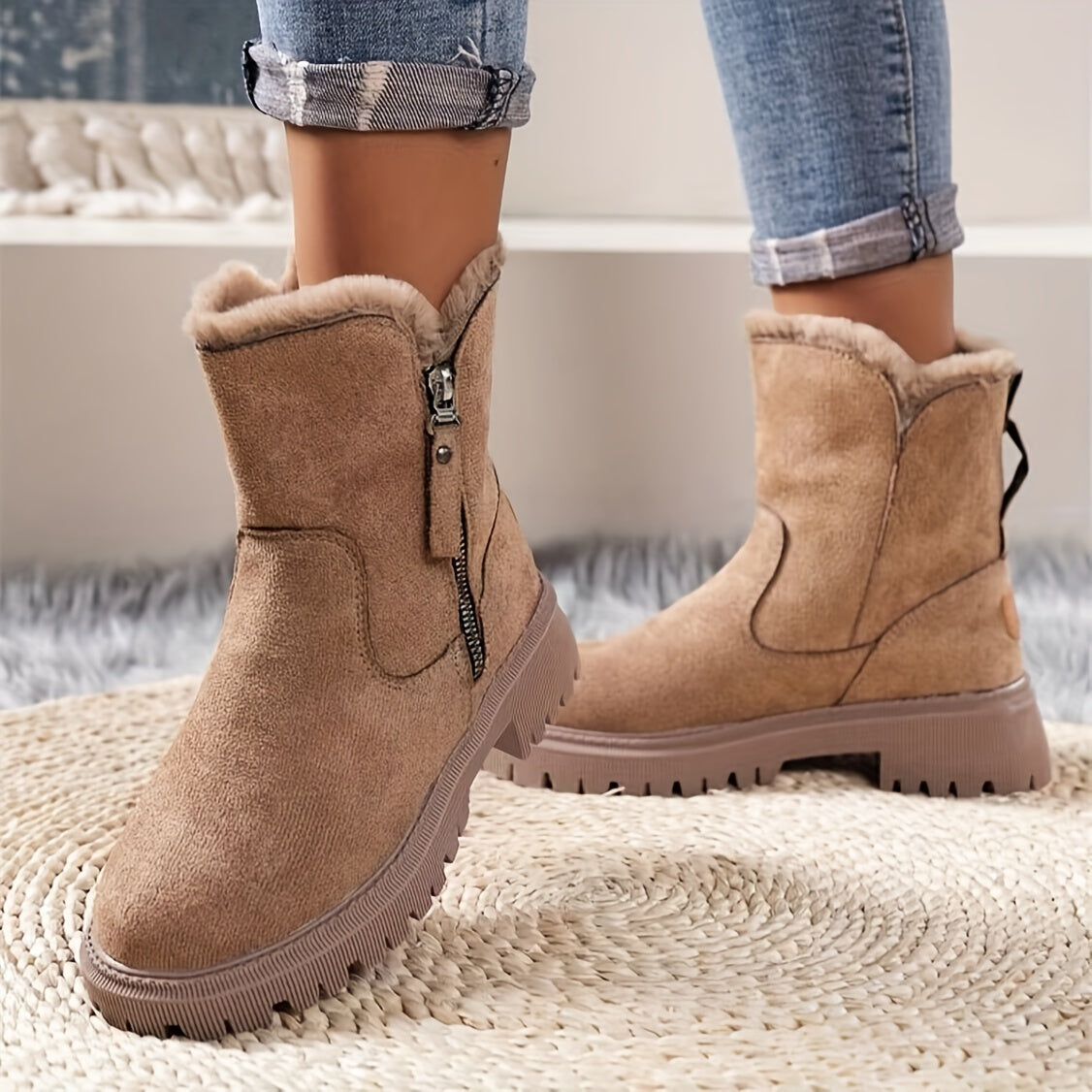 Elegant Ankelstövlar Med Fuskpäls Och Mocka Look För Kvinnor | Eco-Friendly Materials