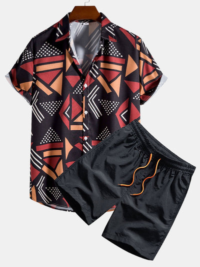 Geometrisk polo och kort sommarset för män