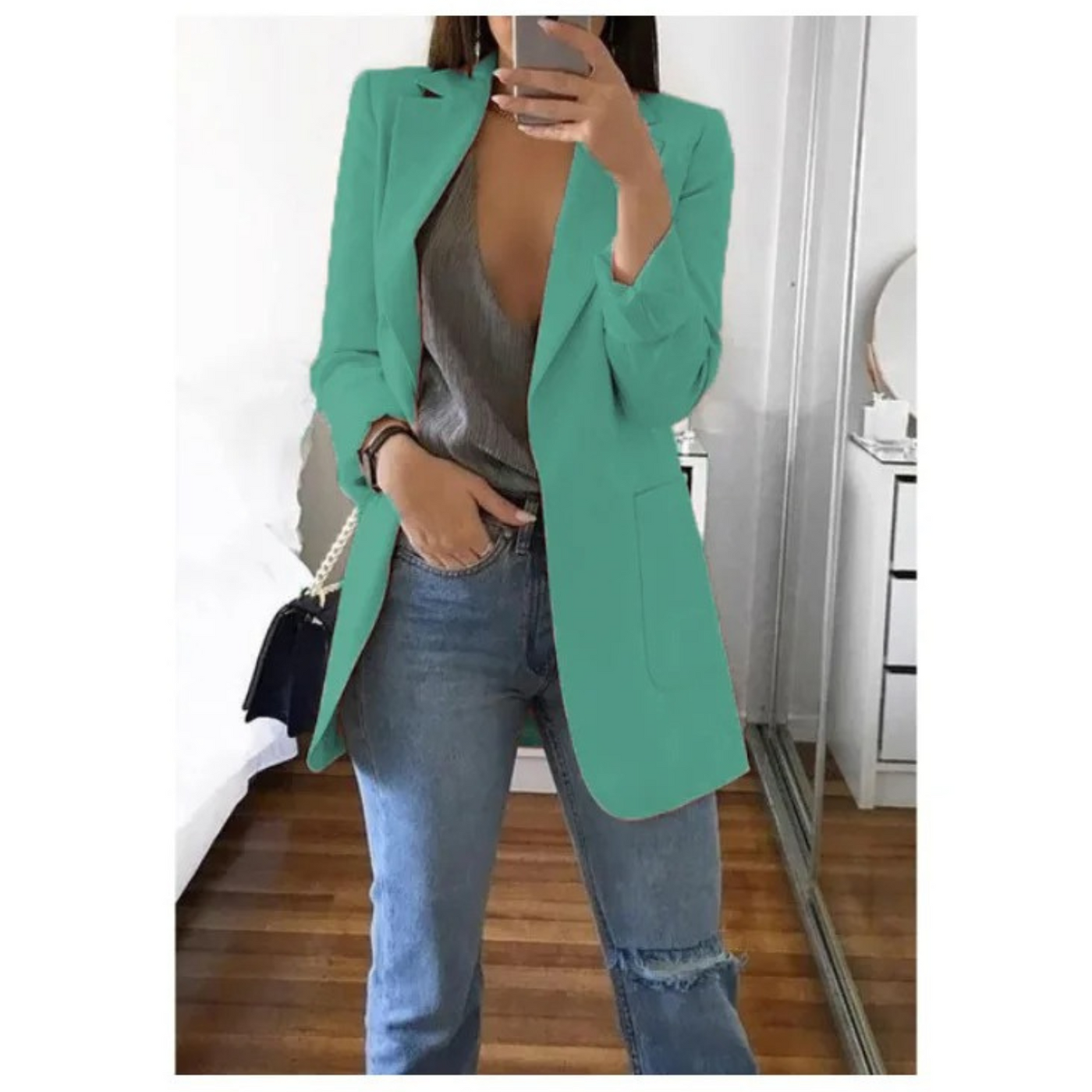 Lång kavaj för dam i khaki MODA