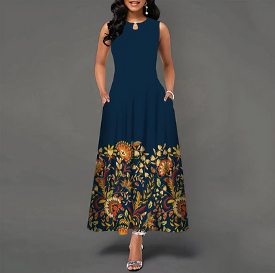 Avslappnad elegant vintage maxi-klänning