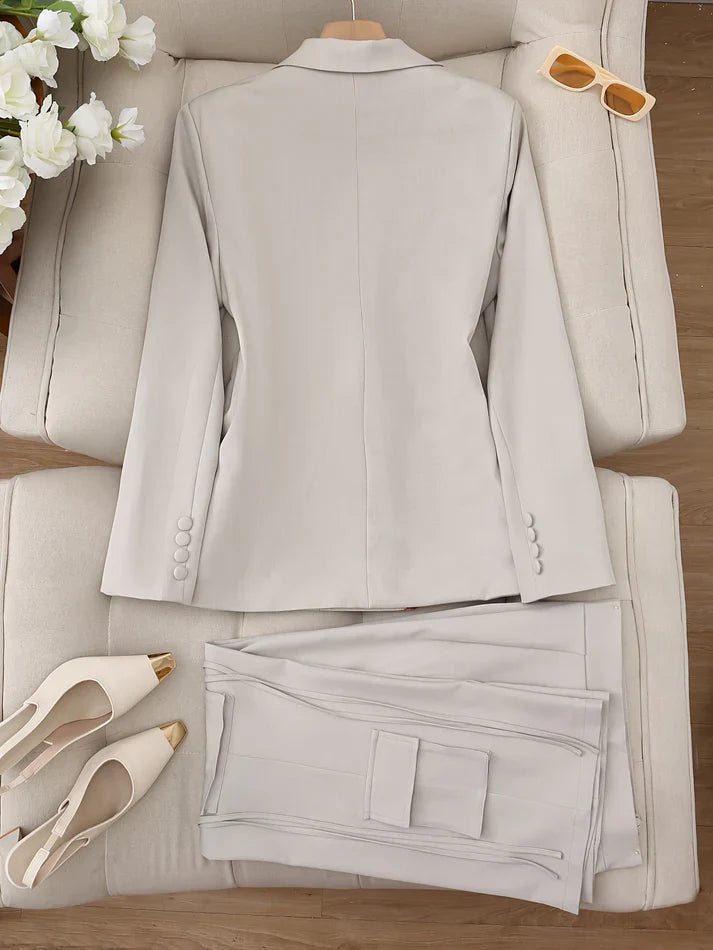 Elegant Sjalkrage Blazer Och Lockfickor Byxor Blazer-Set För Kvinnor | Perfekt för Formella Tillfällen