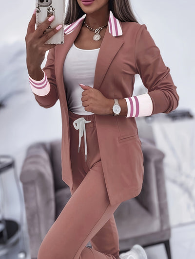Elegant Front Långärmad Och Smala Byxor Blazer-Set För Kvinnor | Perfekt för Formella Tillfällen