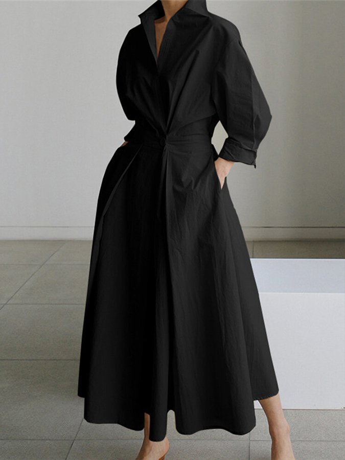 Elegant oversized V-ringad stilren långklänning