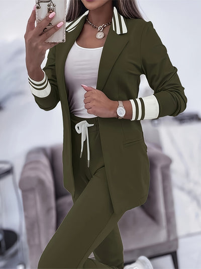 Elegant Front Långärmad Och Smala Byxor Blazer-Set För Kvinnor | Perfekt för Formella Tillfällen