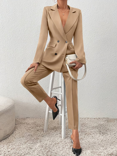 Elegant Enfärgad Kontor Tvådelad Blazer-Set För Kvinnor | För Formella Tillfällen