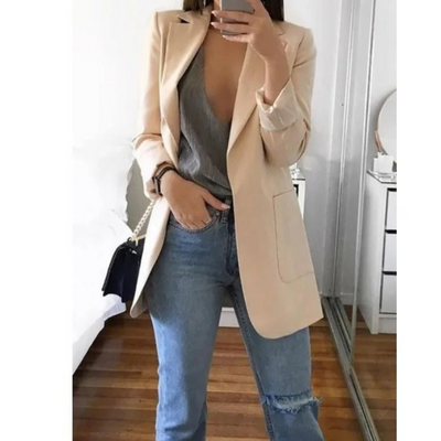 Lång kavaj för dam i khaki MODA