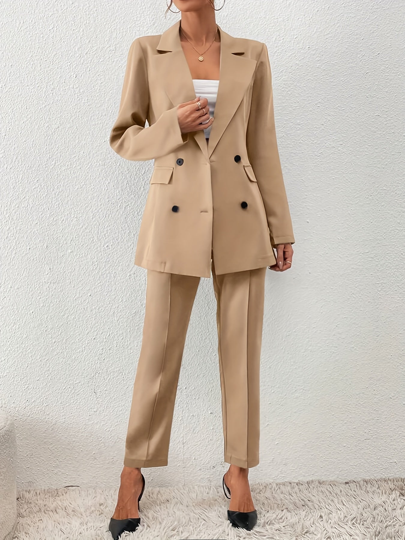 Elegant Enfärgad Kontor Tvådelad Blazer-Set För Kvinnor | För Formella Tillfällen