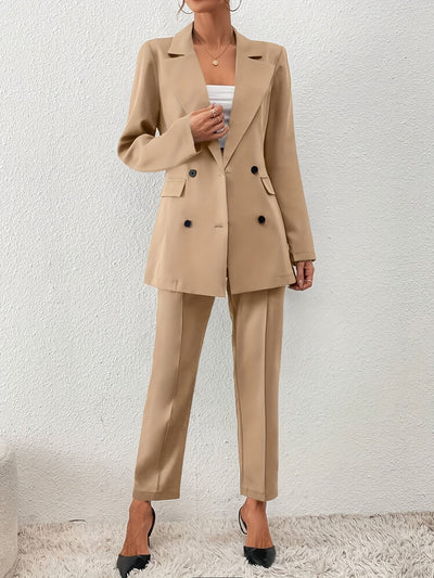 Elegant Enfärgad Kontor Tvådelad Blazer-Set För Kvinnor | För Formella Tillfällen