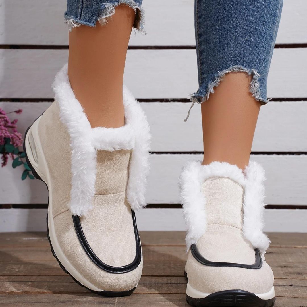Casual Ankelstövlar Med Mocka Look Och Fuskpäls För Kvinnor | Perfekt för Vardagsbruk