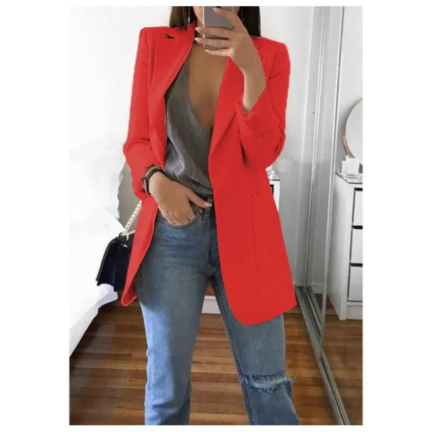 Lång kavaj för dam i khaki MODA