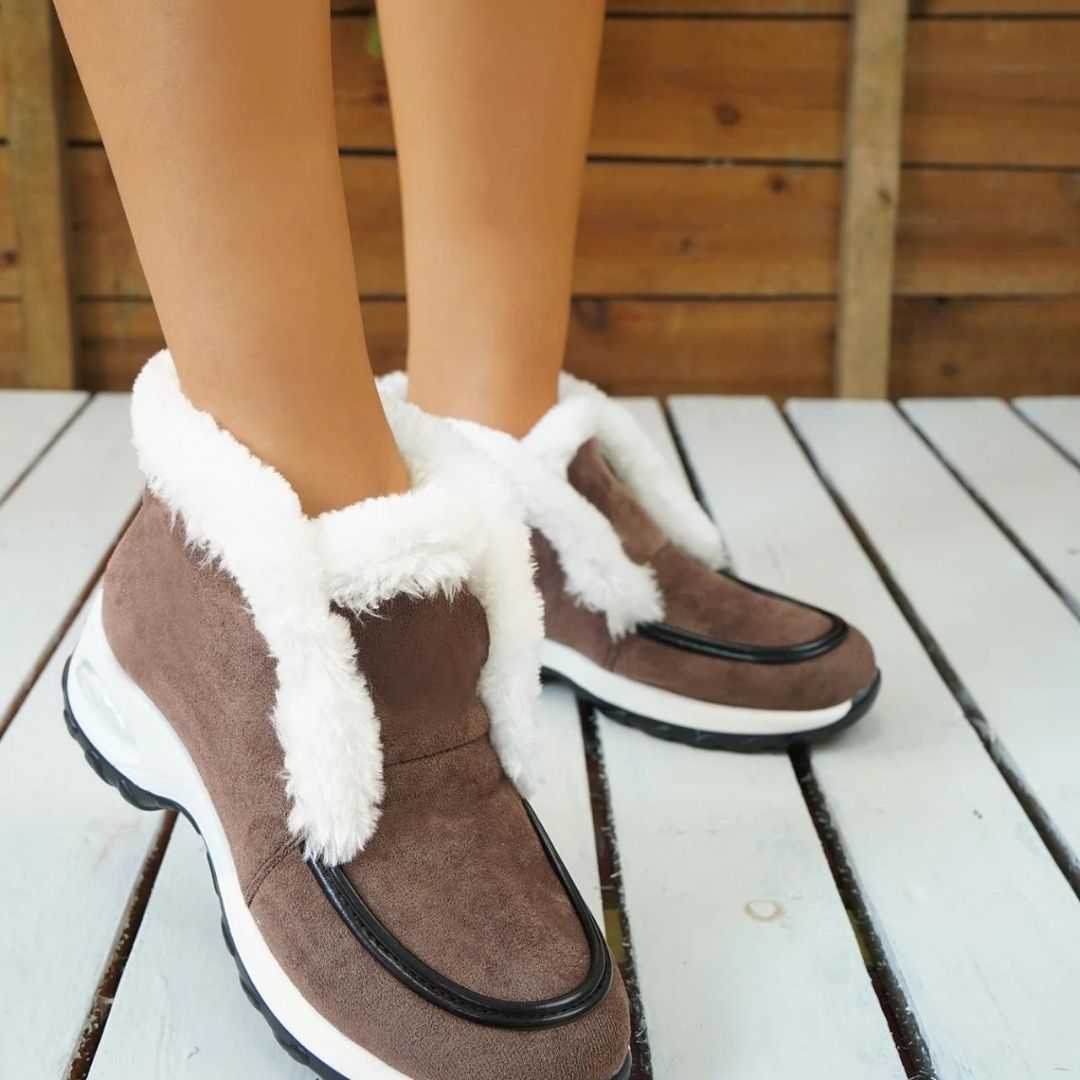 Casual Ankelstövlar Med Mocka Look Och Fuskpäls För Kvinnor | Perfekt för Vardagsbruk
