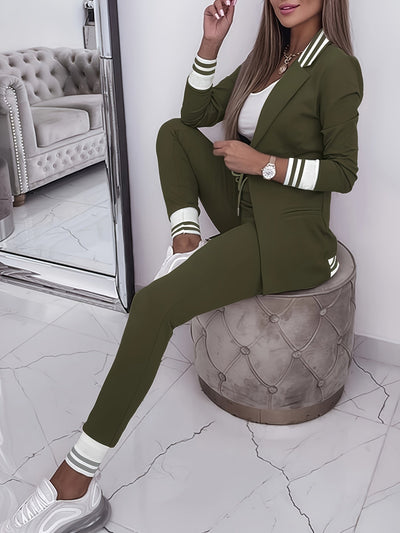 Elegant Front Långärmad Och Smala Byxor Blazer-Set För Kvinnor | Perfekt för Formella Tillfällen