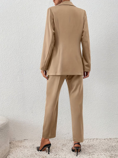 Elegant Enfärgad Kontor Tvådelad Blazer-Set För Kvinnor | För Formella Tillfällen
