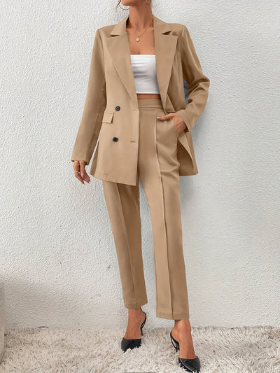 Elegant Enfärgad Kontor Tvådelad Blazer-Set För Kvinnor | För Formella Tillfällen