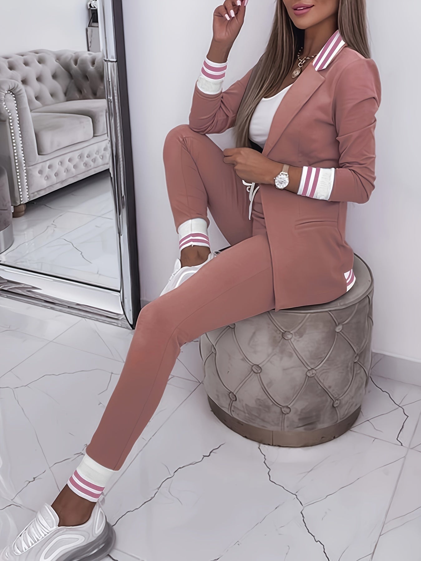 Elegant Front Långärmad Och Smala Byxor Blazer-Set För Kvinnor | Perfekt för Formella Tillfällen