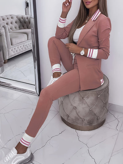 Elegant Front Långärmad Och Smala Byxor Blazer-Set För Kvinnor | Perfekt för Formella Tillfällen