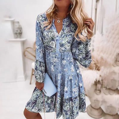 Alisha - Damens Lagda Volang Boho Midsommarklänning