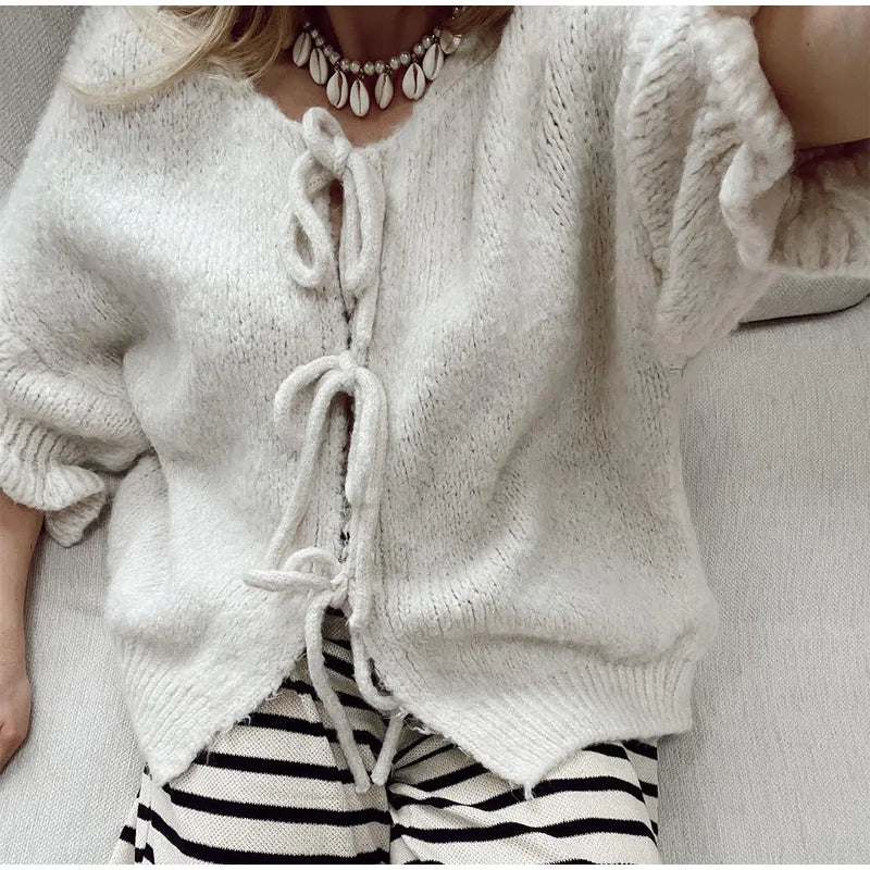 Sofia™ | Ihålig Stickad Halvärmad Cardigan