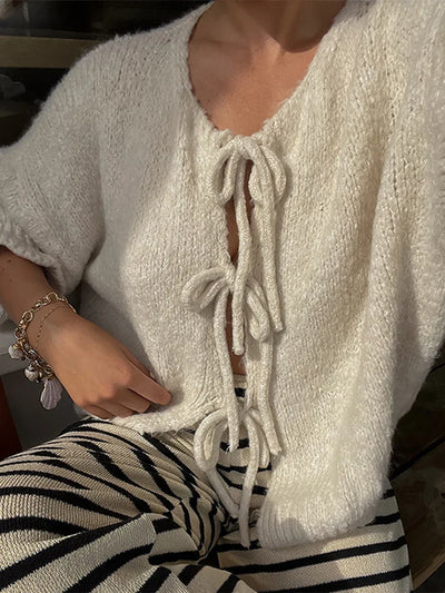 Sofia™ | Ihålig Stickad Halvärmad Cardigan