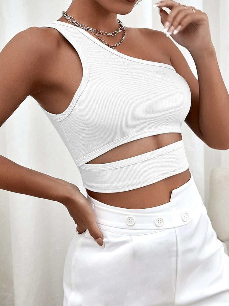 Loren - Trendigt One Shoulder Top med Utskärningar