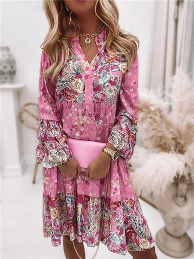 Alisha - Damens Lagda Volang Boho Midsommarklänning