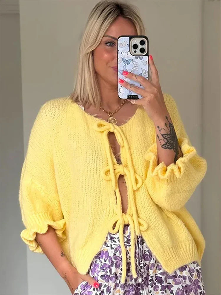 Sofia™ | Ihålig Stickad Halvärmad Cardigan
