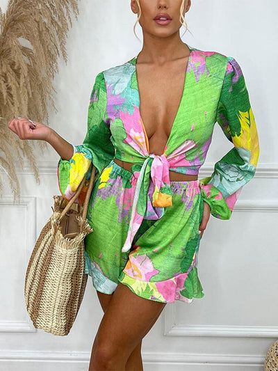 Fatima - Kvinnor Crop Top & Shorts Set