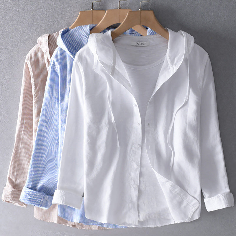 Kailani™ | Casual Långärmad Linneblus med Huva
