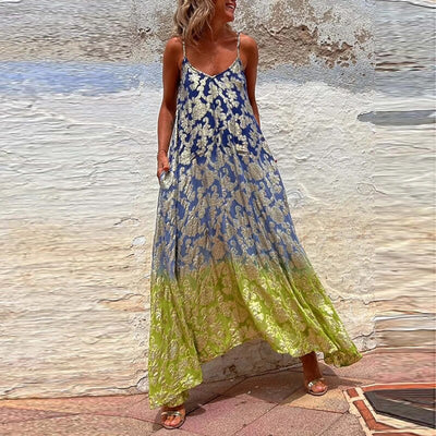 Sexig ärmlös Boho långklänning