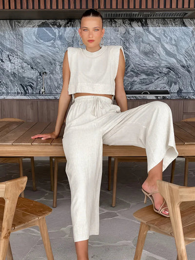 Sexig ärmlös crop top och byxor set för kvinnor