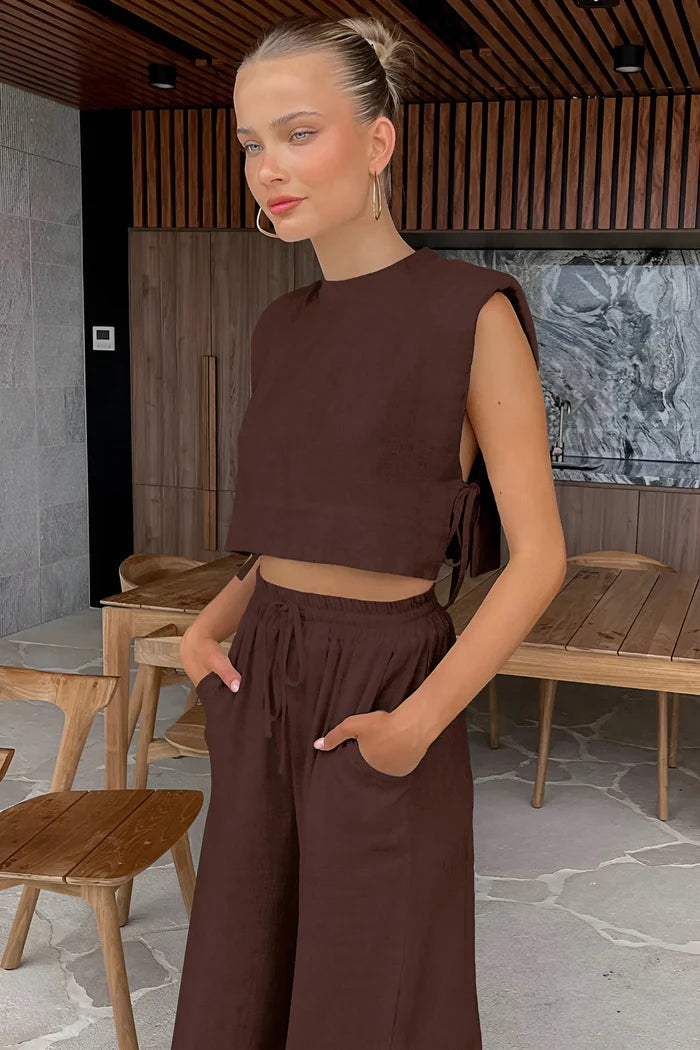 Sexig ärmlös crop top och byxor set för kvinnor
