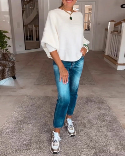 Alyssa | Lanternärmad Lös Enfärgad Tröja