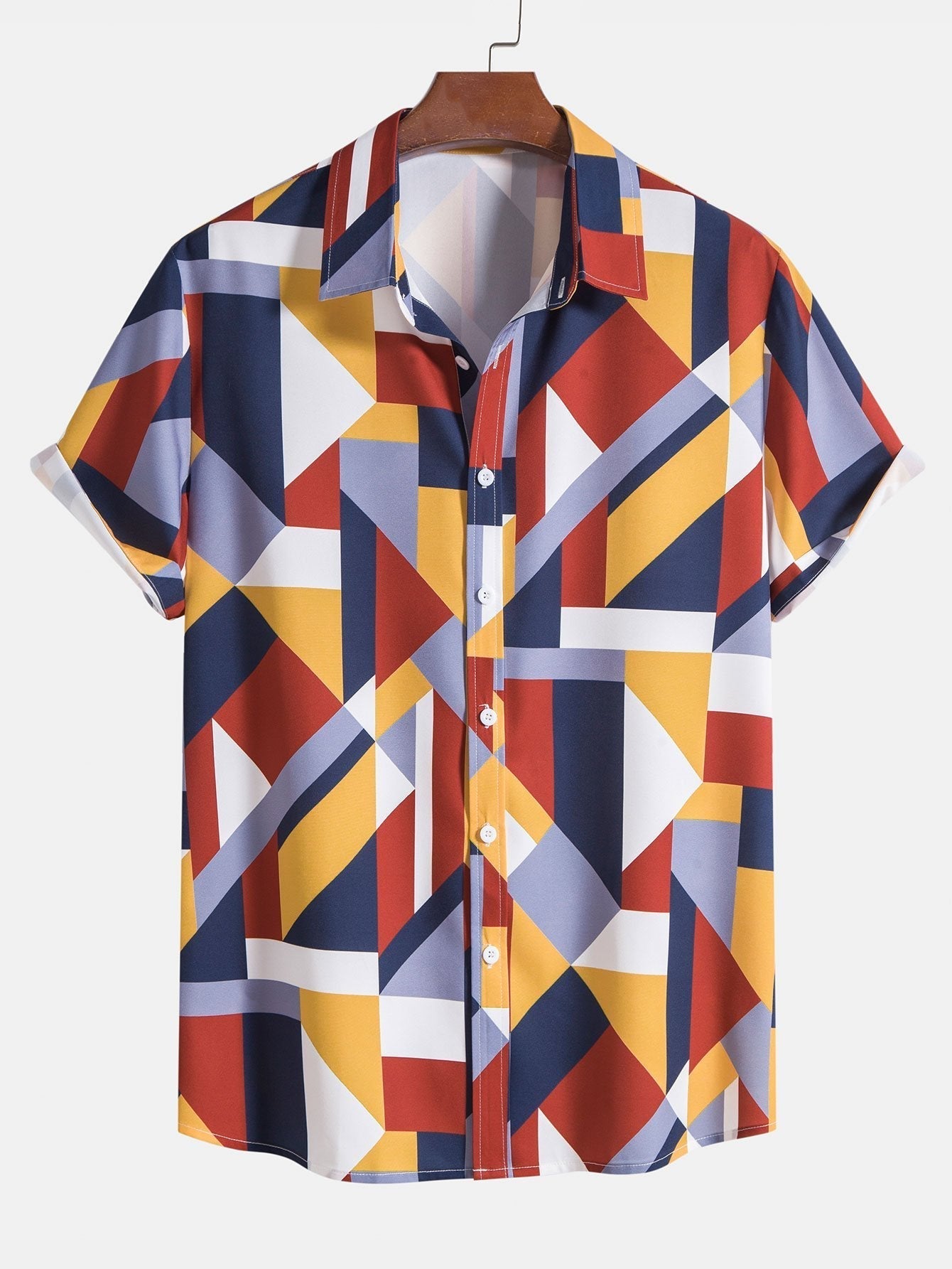 Geometric Print Button Up Shirt & Swim Shorts