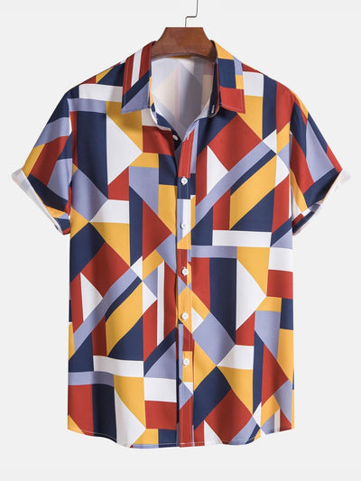 Geometric Print Button Up Shirt & Swim Shorts