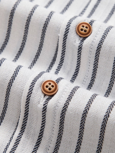 Cotton Blend Striped Stand Collar Shirt & Straight Leg Linen Pants