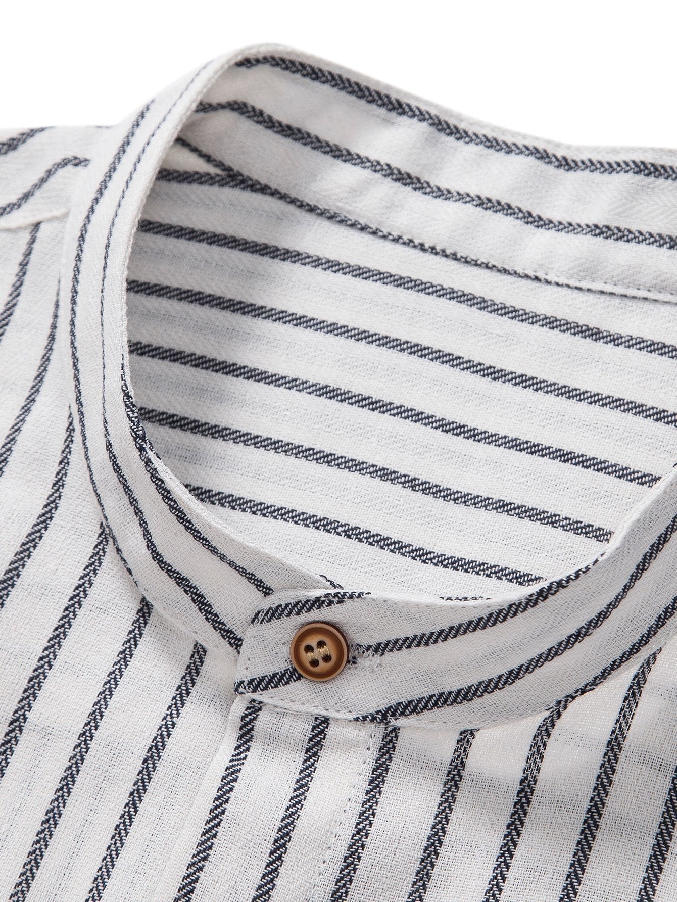 Cotton Blend Striped Stand Collar Shirt & Straight Leg Linen Pants