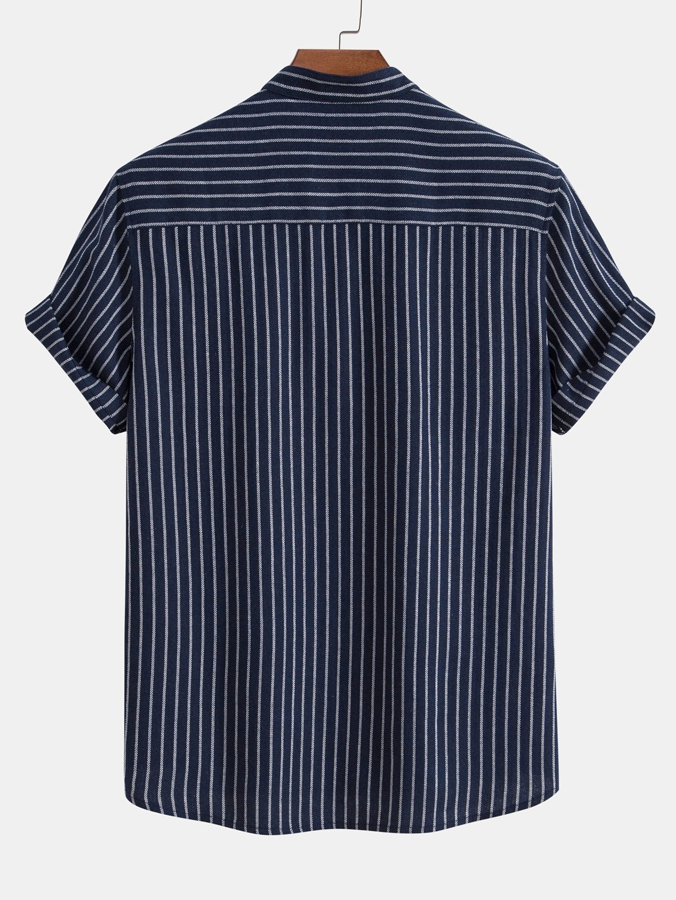 Cotton Blend Striped Stand Collar Shirt & Straight Leg Linen Pants
