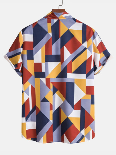 Geometric Print Button Up Shirt & Swim Shorts