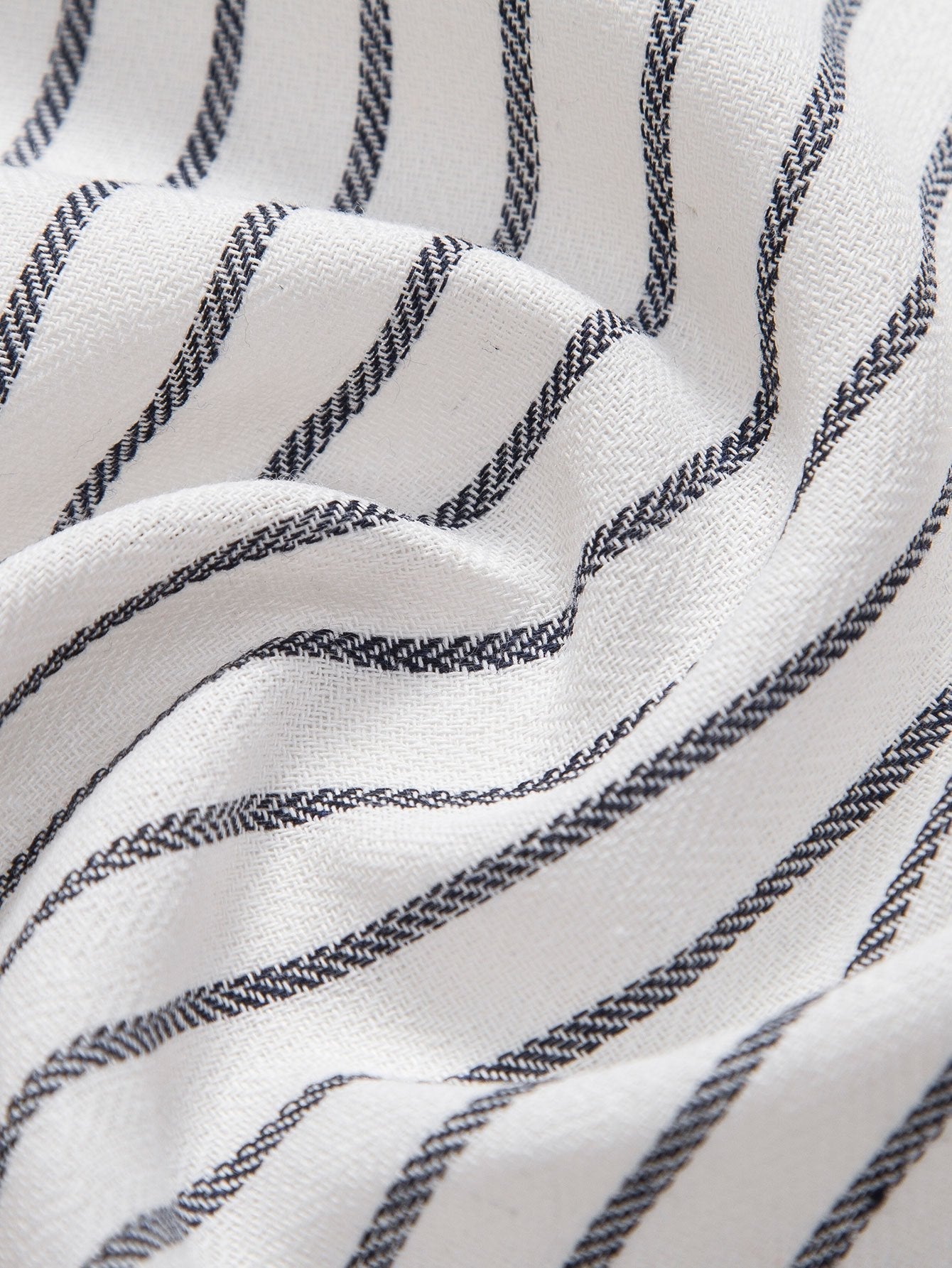 Cotton Blend Striped Stand Collar Shirt & Straight Leg Linen Pants