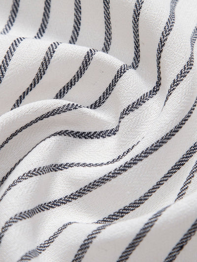 Cotton Blend Striped Stand Collar Shirt & Straight Leg Linen Pants
